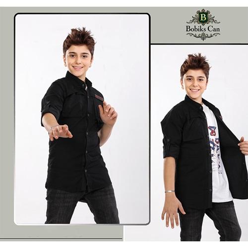 Bobiks 2709 Erkek Çocuk Cepli Mini Penyeli Kot Gömlek Tişört Takım 5-8 Yaş