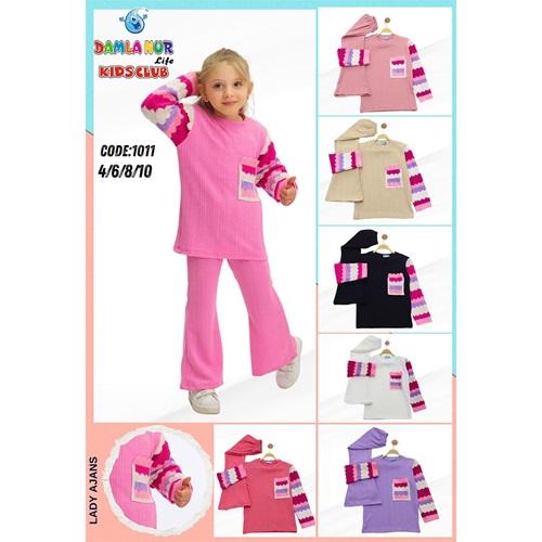Damlanur Kız Çocuk Kol Triko Cep Model Takım 4-10 Yaş