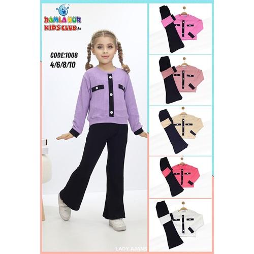 Damlanur Kız Çocuk Kol Krop Düğmeli Model Takım 4-10 Yaş