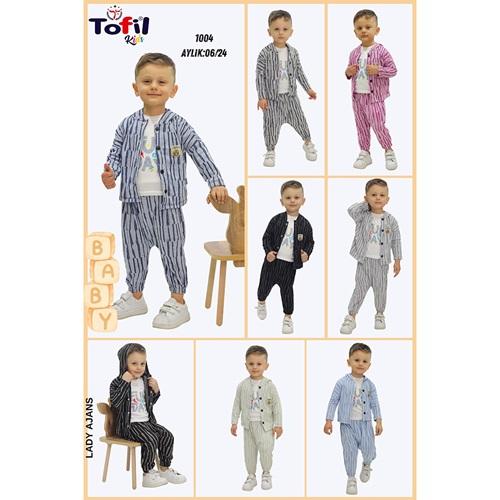 Tofil 1004 Erkek Bebe 2 İp Fun Day Baskılı Kapşonlu 3 Lü Takım 6-24 Ay