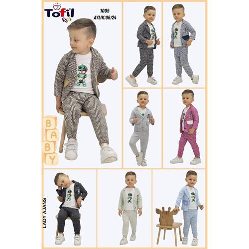 Tofil 1005 Erkek Bebe 2 İp Sevimli Ayıcık Baskılı 3 Lü Takım 6-24 Ay