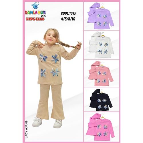 Damlanur Kız Çocuk Çiçek Nakışlı Takım 4-10 Yaş