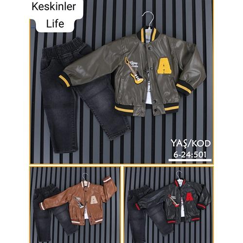 Keskinler Life 1725 Erkek Çocuk Deri A Süzine Nakışlı 3 lü Takım 6-24 Ay