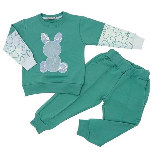 Almila 7005 Kız Çocuk Kompak Penye Pullu Tavşan Nakışlı 2 Li Takım 3-6 Yaş