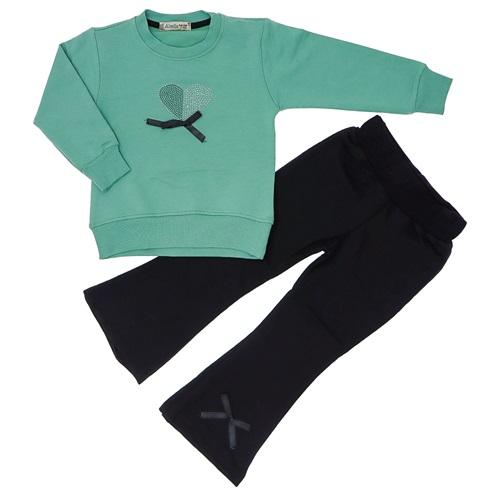 Almila 7012 Kız Çocuk Kompak Penye Taş Kalp Baskılı 2 Li Takım 7-10 Yaş