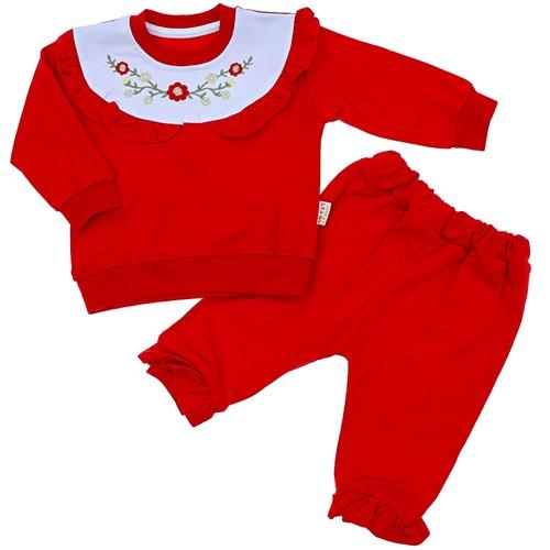 My Oktay 3339 Kız Bebe Penye Yaka Çiçek Nakışlı 2 Li Takım 3-24 Ay