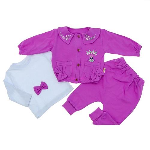 My Oktay 3407 Kız Bebe Penye Çiçekli Nakışli 3 Lü Takım 3-24 Ay