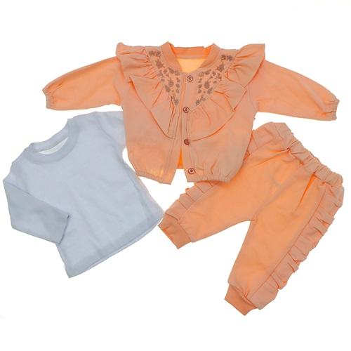 My Oktay 3404 Kız Bebe Penye Firfirli Çicekli Nakişli 3 Lü Takım 3-24 Ay