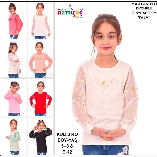 Özmiraç 8140 Kız Çocuk Penye Kolu Dantelli Fiyonklu Sweat 5-8 Yaş