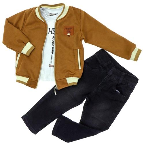Keskinler Life 1825 Erkek Çocuk Süet Fermuarlı Ceket 3 lü Takım 2-5 Yaş