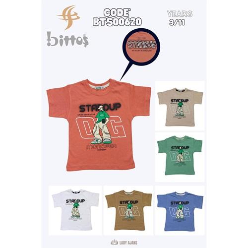Bittoş 0620 Erkek Çocuk Penye Stand Up Baskılı Tişört 2-11 Yaş