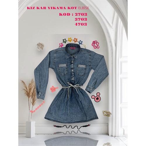 Bobiks 4703 Kız Çocuk Ges Kar Yıkama Kemerli Kot Elbise 13-16 Yaş