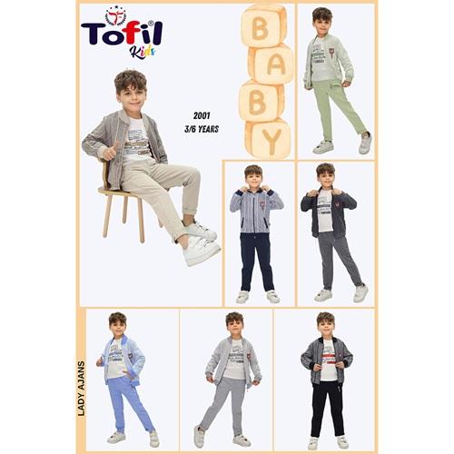 Tofil 2001 Erkek Çocuk Faltolu Fermuarlı Jakarlı 3 Lü Takım 3-6 Yaş