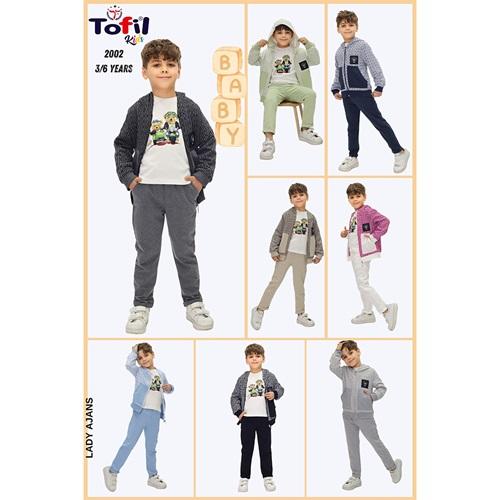 Tofil 2002 Erkek Çocuk Fermuarlı Jakarlı Kanguru Cepli Kapşonlu 3 Lü Takım 3-6 Yaş
