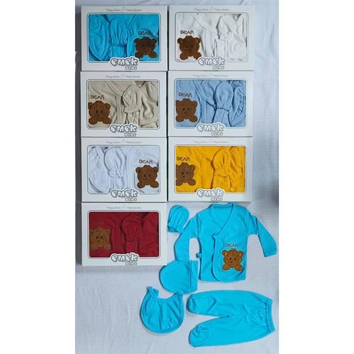 Emek Bebe Nakışlı 5 Parça Penye Raporlu Zıbın Seti 0-3 Ay