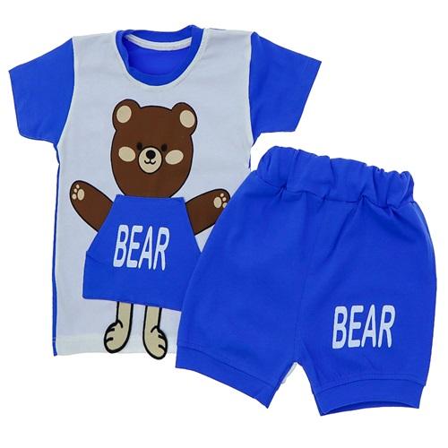 My Oktay 3433 Erkek Bebe Penye Bear Sevimli Ayıcık Baskılı Şortlu 2 Li Takım 3-24 Ay