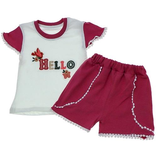 My Oktay 3420 Kız Bebe Penye Hello Nakışlı Şortlu 2 Li Takım 3-24 Ay