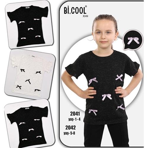 Bi Cool 2042 Kız Çocuk Penye Kurdela Model Simli Tişört 5-8 Yaş
