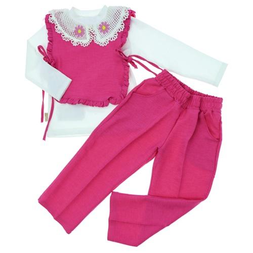 Stylla 1920 Kız Çocuk Dantel Yaka Fırfırlı 3 Parçalı Takım 5-8 Yaş