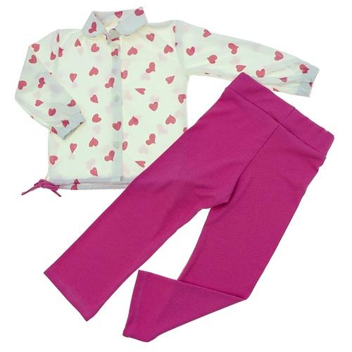 Pau Moda Kız Çocuk Kalp Baskılı Yandan Bağlamalı Gömlekli Tayt Takım 7-10 Yaş