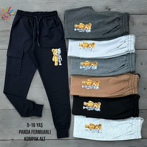 Paris Kids 7026 Erkek Çocuk Kompak Penye Sevimli Panda Ayıcık Baskılı Eşofman Alt 9-12 Yaş