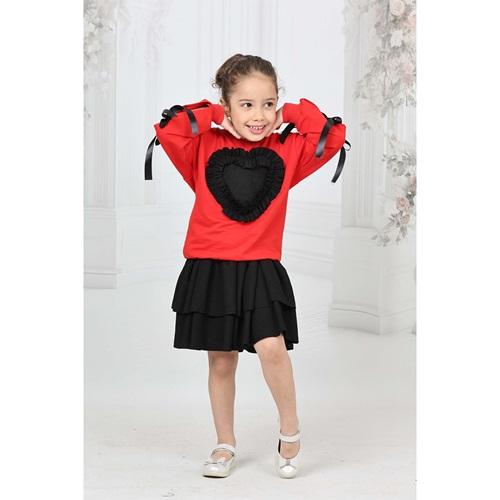 Tintini Kids Kız Çocuk Penye Kalp Nakışlı Etekli Takım 3-10 Yaş