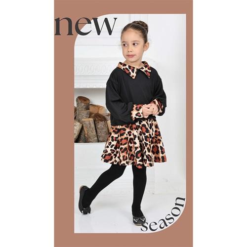 Tintini Kids Kız Çocuk Penye Leopar Etekli Takım 4-10 Yaş
