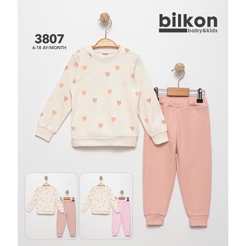 Bilkon Baby 3807 Kız Bebe 2 İp Balon Kalp Baskılı Takım 6-18 Ay