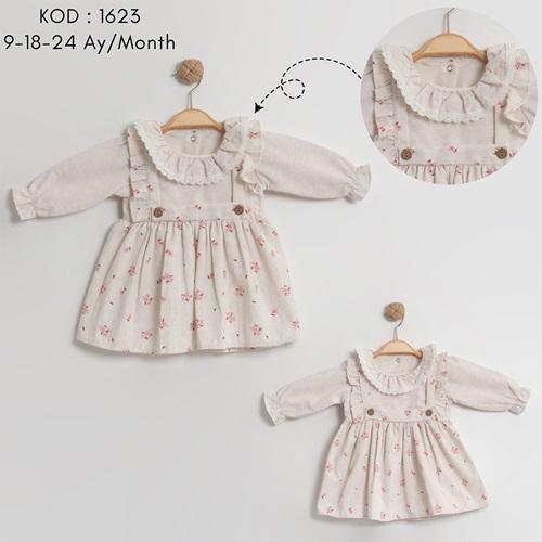 Tufitto 1623 Kız Bebe Çiçek Baskılı Elbise 9-24 Ay