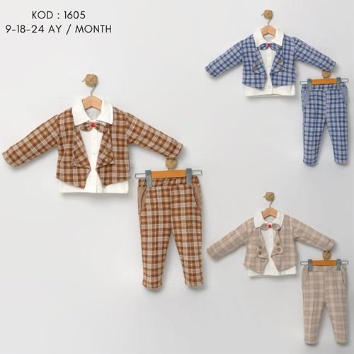 Tufitto 1605 Erkek Bebe Penye Kareli 3 Lü Takım 9-24 Ay
