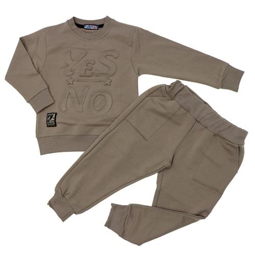 Furkan 8002 Erkek Çocuk Penye Kabartma Yes No Baskılı Sıfır Yaka Takım 3-6 Yaş