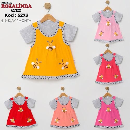Rozalinda 5273 Kız Bebe Penye Arılı Askılı Elbise 6-12 AY