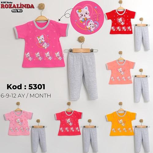 Rozalinda 5301 Kız Bebe Penye Kedili Takım 6-12 AY