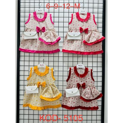 Rozalinda 5105 Kız Bebe Çantalı Şapkalı Elbise 6-12 AY