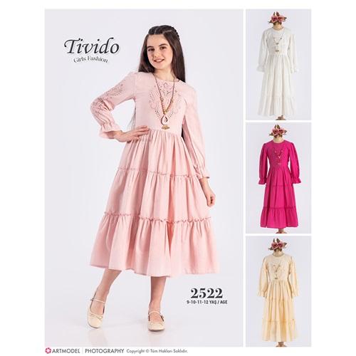 Tivido 2522 Kız Çocuk Güpürlü Brode Elbise 9 -12 Yaş