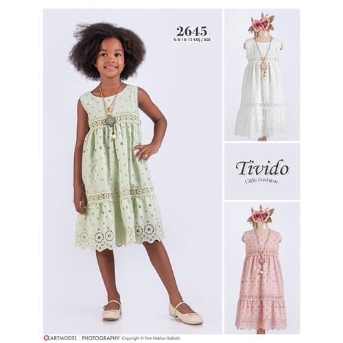 Tivido 2645 Kız Çocuk Güpürlü Brode Elbise 6 -12 Yaş