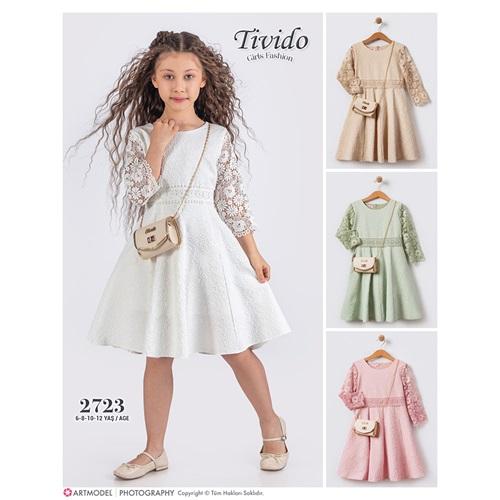 Tivido 2723 Desenli Kız Çocuk Elbise 6-12 Yaş