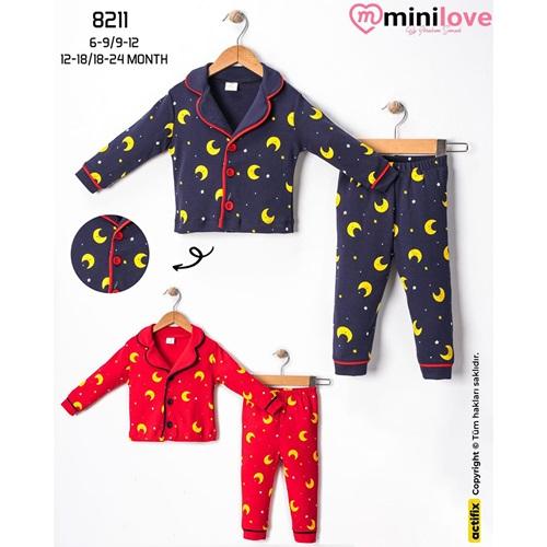 Mini love 8211 Bebe Penye Ay Baskılı Pijama Takımı 6-24 Ay