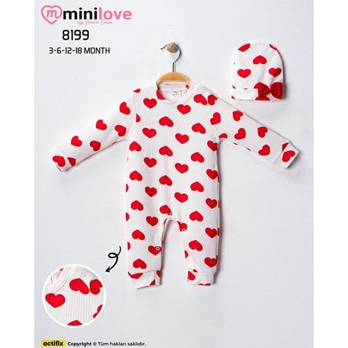 Mini love 8199 Bebe Kırmızı Papyonlu Şapkalı Tulum 6-24 Ay