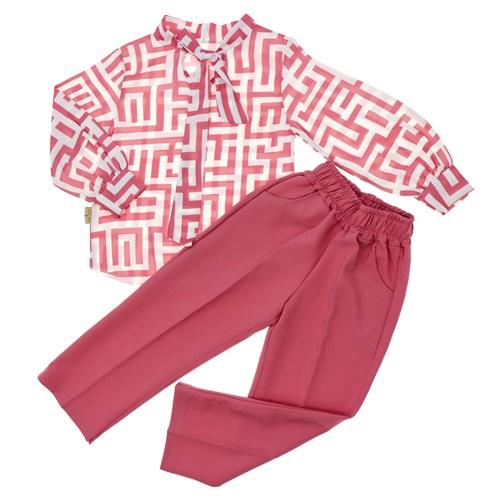 Stylla 1964 Kız Çocuk Desenli Gömlek Pantolon Takım 5-8 Yaş