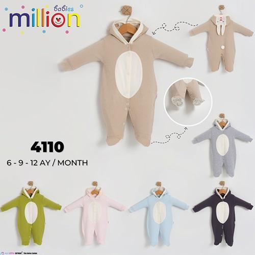 Million 4110 Erkek Bebe Penye Kapşonlu Tavşan Tulum 3-9 Ay