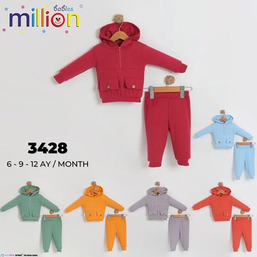 Million 3428 Erkek Bebe Penye Fermuar 2 cepli Takım 6-12 Ay