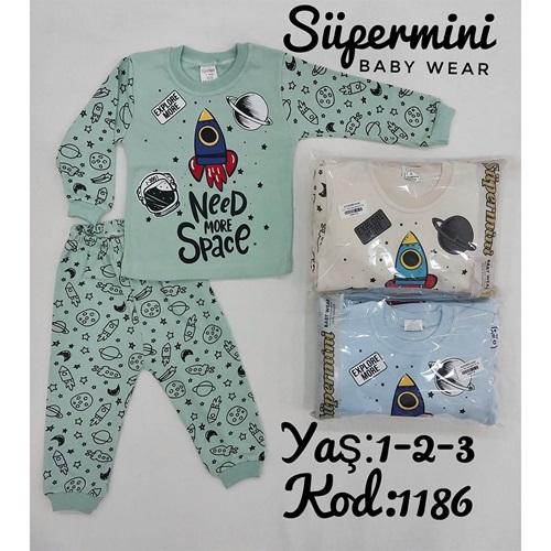 Süpermini 1186 Erkek Çocuk Penye Galaksi Baskılı Takım 1-3 Yaş
