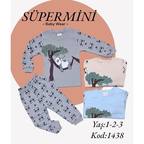 Süpermini 3988 Erkek Çocuk Penye Uyuyan Panda Baskılı Takım 4-6 Yaş