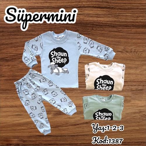 Süpermini 1387 Erkek Çocuk Penye Koyun Shaun Baskılı Takım 1-3 Yaş