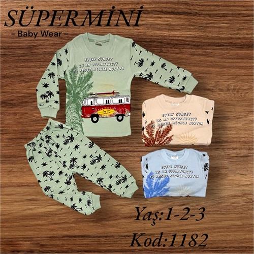 Süpermini 1182 Erkek Çocuk Penye Palmiye Baskılı Takım 1-3 Yaş