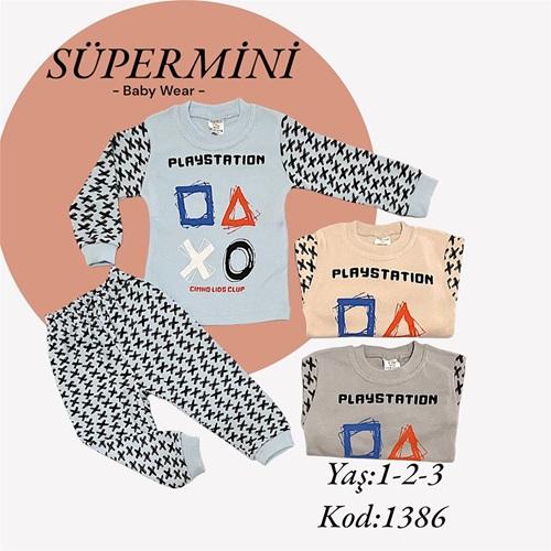 Süpermini 1386 Erkek Çocuk Penye Artı Baskılı Takım 1-3 Yaş