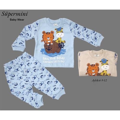 Süpermini 1408 Erkek Çocuk Penye Sevimli Denizciler Baskılı Takım 1-3 Yaş