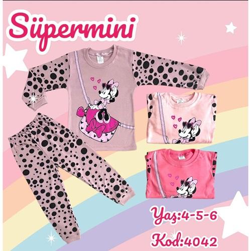 Süpermini 4042 Kız Çocuk Penye Kalpli Minniee Mouse Baskılı Takım 4-6 Yaş