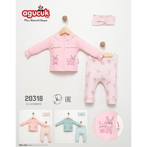 Agucuk Baby 20318 Kız Bebe Penye Patiksiz 3 Lü Takım 0-3 Ay